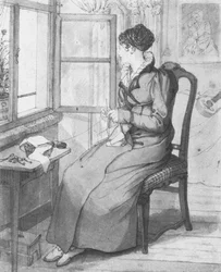 Woman Knitting at the Window